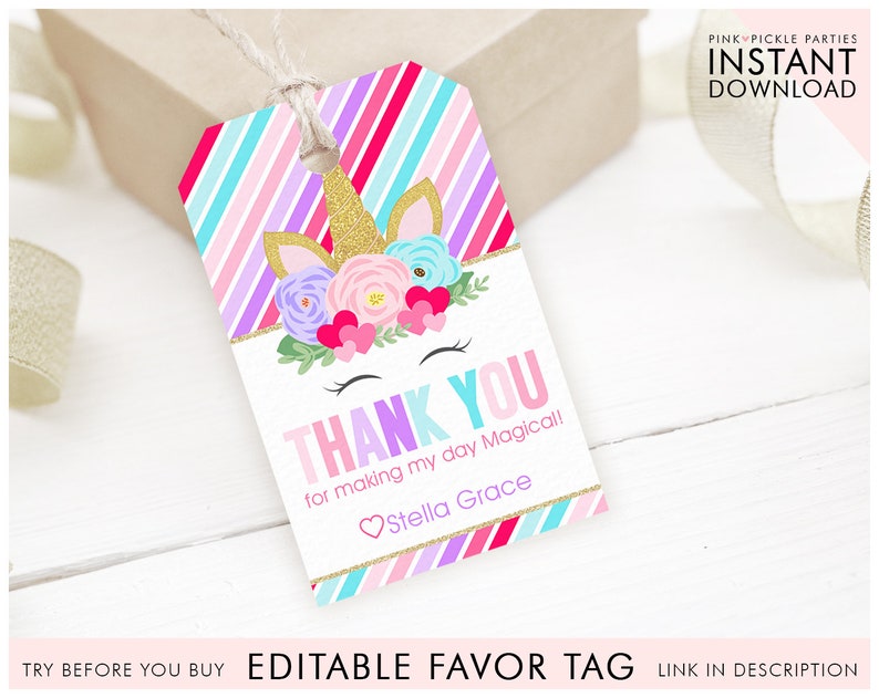 Unicorn Favor Tag Printable Unicorn Favor Sticker Unicorn - Etsy