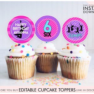 Toppers per cupcake per feste di compleanno a forma di trampolino, topper per cupcake per feste di salto, festa di rimbalzo, stampabili, download immediato, compleanno per ragazze / 271