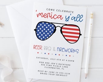 Invitación Merica del 4 de julio, Invitación del 4 de julio, Invitación del 4 de julio, Plantilla de invitación editable Corjl Teléfono móvil imprimible 808
