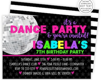 Dance Invitation, Dance Party, Dance Birthday, Dance Invitations, Dance Party Invites, Dance Invites, Dance Birthday Party | 506
