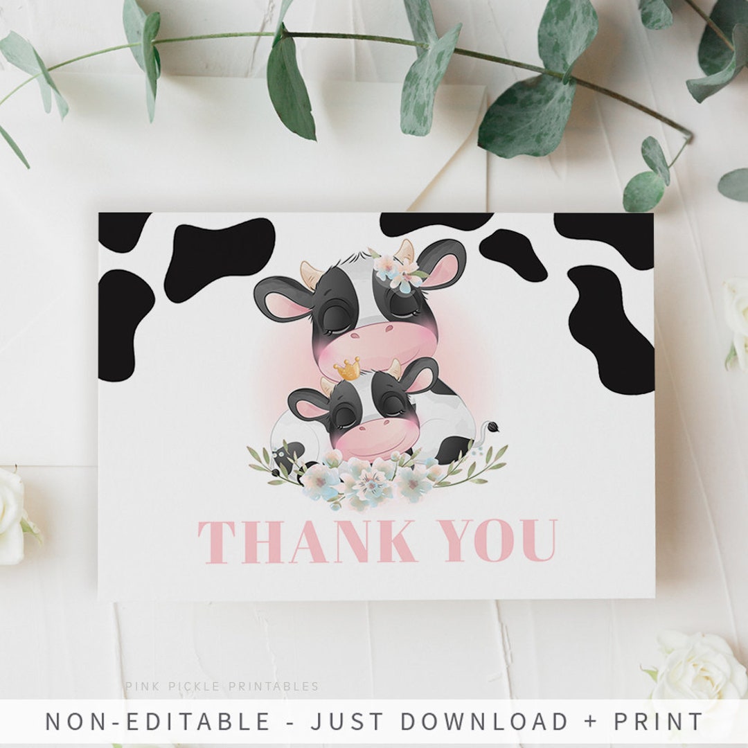 Holy Cow Thank You Card, Cow Baby Shower Thank You Note Card, Baby