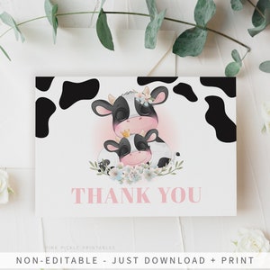 Tarjeta de agradecimiento de la vaca santa, tarjeta de nota de agradecimiento del baby shower de la vaca, tarjetas de agradecimiento del baby shower, tarjetas de agradecimiento digitales, baby shower de la vaca 814