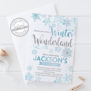 Winter Wonderland Invitation, Winter Invitations, Blue Snowflake, Winter Birthday, Winter Wonderland, Boy Birthday, Instant Download | 101