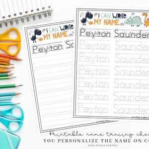 Custom Personalized Name Tracing Worksheets. Lettering Worksheets for Preschool Curriculum. Montessori, Kindergarten, Printable Dinosaur image 2