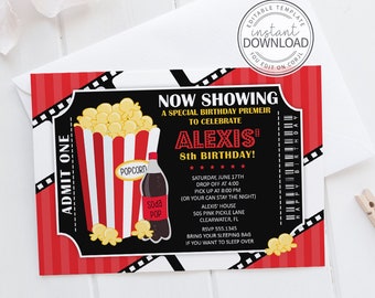 Movie Invitation,  Movie Party,  Movie Birthday,  Birthday Invitation,  Movie Invite,  Movie Ticket,  Ticket Invitation,  Movie Night | 505