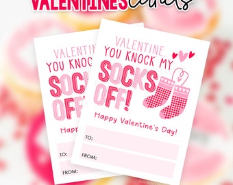 Knock My Socks Off Valentine's Day Cards For Kids. Valentine Classroom Valentines Exchange Card | Printable DIY Digital Instant Download