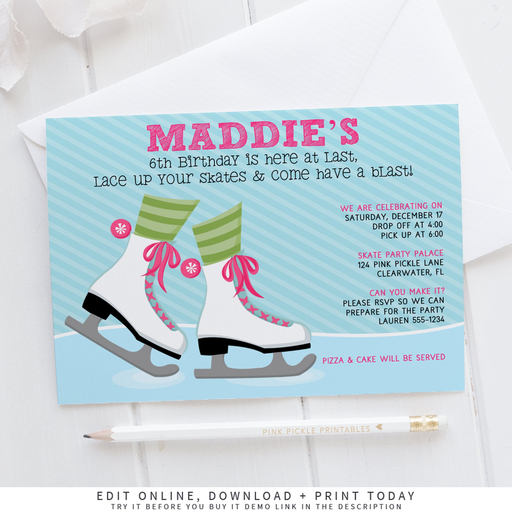 Ice Skating Birthday Invitation Ice Skating Party Ice - Etsy