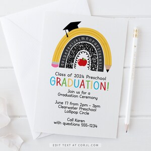 Preschool Graduation Invitation, School Rainbow Invitation, Preschool Invitation, Kindergarten Graduation, Graduation Invites | 794.5