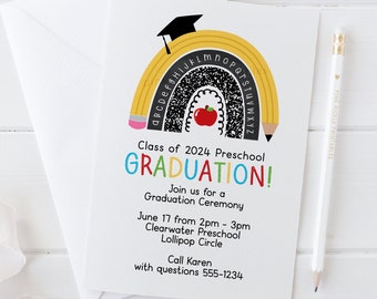 Preschool Graduation Invitation, School Rainbow Invitation, Preschool Invitation, Kindergarten Graduation, Graduation Invites | 794.5