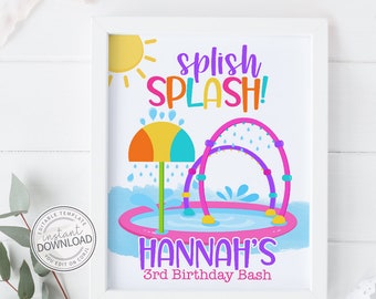 Editable Splash Pad Party Sign, Splash Pad Party Sign, Water Park Birthday Welcome Sign Printable Party Sign Party Decoration 687