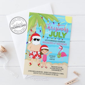 Christmas In July Invitation, Christmas Flamingo, Flamingo Invitation, Holiday Invitation, Santa Invitation, Printable Invitation | 726