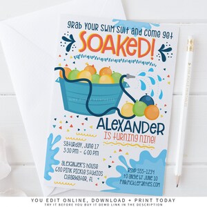 Water Balloon Invitation, Water Balloon Invite, Water Balloon Party, Water Party, Water Fight, Water Fight Invitation, Water Fight Party 680