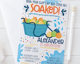 Water Balloon Invitation, Water Balloon Invite, Water Balloon Party, Water Party, Water Fight, Water Fight Invitation, Water Fight Party 680