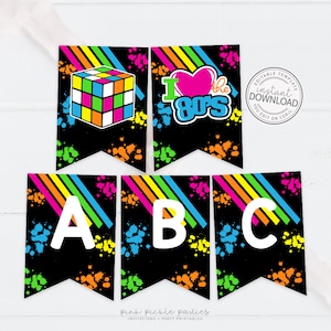 Editable 80s Party Birthday Banner, 80s Party Decorations, 1980s Theme Printable Banner, Instant Download, Editable + Printable 339