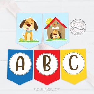 Puppy Party Banner, Puppy Birthday Party Decorations, Happy Birthday Name Banner, Printable Banner Instant Download Editable + Printable 721