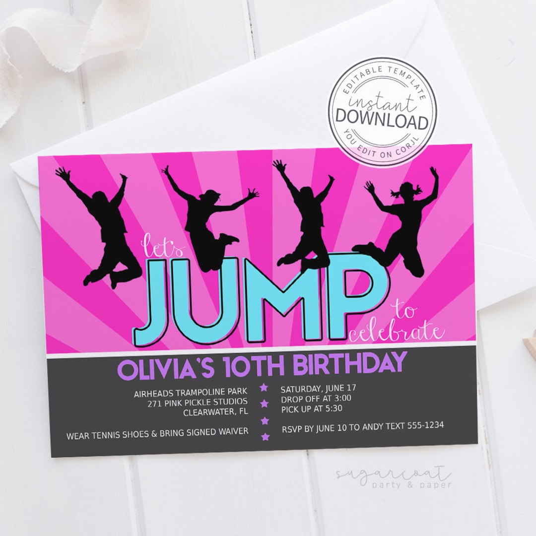Trampoline Park Birthday Invitation, Jump Invitation, Lets Jump Invitation, Trampoline