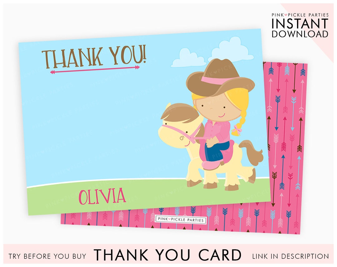 Pony Thank You Card Pony Birthday Theme Horse Thank You - Etsy