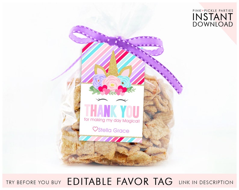 Unicorn Favor Tag Printable Unicorn Favor Sticker Unicorn - Etsy