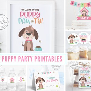 Editable Puppy Birthday Party Printable Package, Puppy Adoption Party Package Printable Set Dog Party Instant Download Editable Template 721