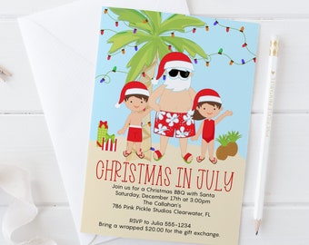 Christmas in July Invitation, Beach Christmas, Summer Christmas, Summer Santa, Santa in July, xmas July, Beach Christmas Invitation | 786