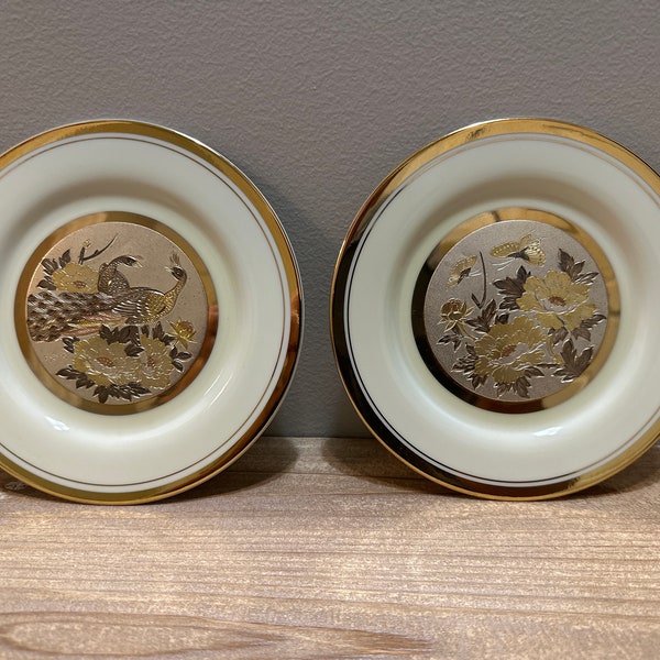Set of 2 Art of Chokin 4” Small Plate 24K Gold Edged Made in Japan