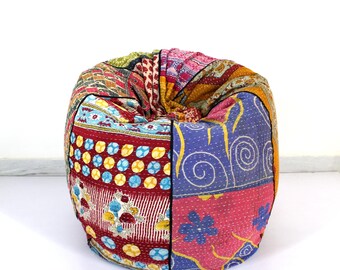 Handmade Quilted Cotton Floral Bohemian Bean Bag Chair Home Decor Round Decorative Hippie Embroidered Gypsy Ottoman Hippy Pouf S512