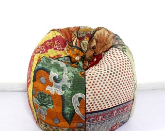 Handmade Quilted Cotton Floral Bohemian Bean Bag Chair Home Decor Round Decorative Hippie Embroidered Gypsy Ottoman Hippy Pouf 