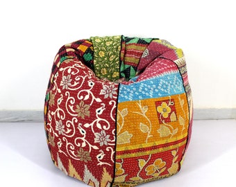 Handmade Quilted Cotton Floral Bohemian Bean Bag Chair Home Decor Round Decorative Hippie Embroidered Gypsy Ottoman Hippy Pouf S511