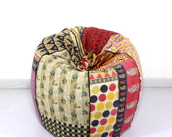 Handmade Quilted Cotton Floral Bohemian Bean Bag Chair Home Decor Round Decorative Hippie Embroidered Gypsy Ottoman Hippy Pouf N980