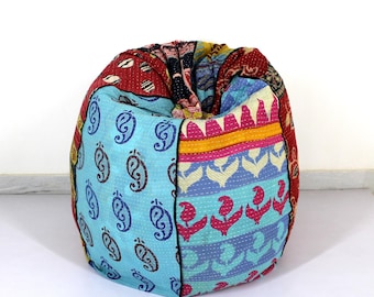 Handmade Quilted Cotton Floral Bohemian Bean Bag Chair Home Decor Round Decorative Hippie Embroidered Gypsy Ottoman Hippy Pouf S519