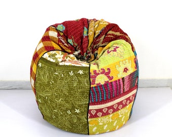 Handmade Quilted Cotton Floral Bohemian Bean Bag Chair Home Decor Round Decorative Hippie Embroidered Gypsy Ottoman Hippy Pouf 
