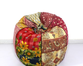 Handmade Quilted Cotton Floral Bohemian Bean Bag Chair Home Decor Round Decorative Hippie Embroidered Gypsy Ottoman Hippy Pouf N982