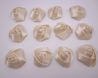 20 pcs beige elegant rosette satin flowers 35X20mm