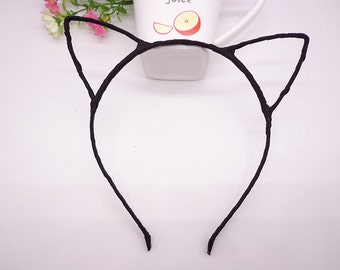 5 pcs headbands --Black cloth covered cat head shape headband 4mm wide