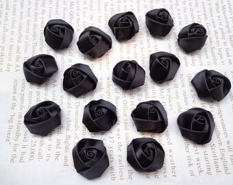 SALE--100 pcs Black Elegant Rosette Satin Flowers 25X10mm