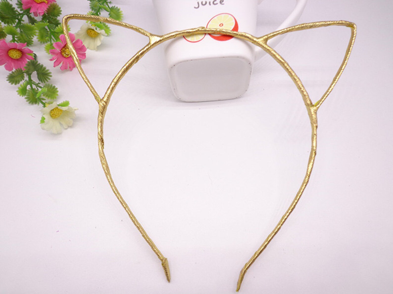 5 Pcs Headbands gold Cloth Covered Cat Head Shape Headband 4mm Wide