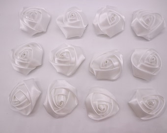 SALE--20 pcs white elegant rosette satin flowers 35X20mm