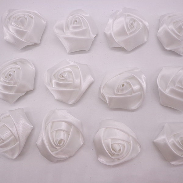 SALE--20 pcs white elegant rosette satin flowers 35X20mm