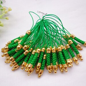 Cell Phone Strap Lanyard--100 pcs 70x5mm Green Lariat Lanyard Mobile Cell Phone Strap Chains Connectors With Gold Metal Top