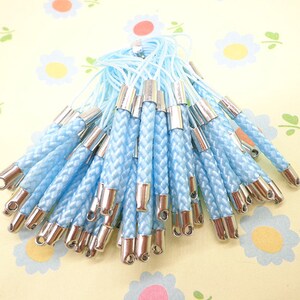Cell Phone Strap Lanyard--50 pcs 70x3mm blue  Lariat Lanyard Mobile Cell Phone Strap Chains Connectors With Silver Metal Top