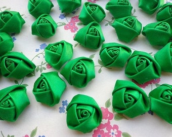 SALE--100 pcs green Elegant Rosette Satin Flowers 25X10mm