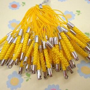 Cell Phone Strap Lanyard--50 pcs 70x3mm yellow Lariat Lanyard Mobile Cell Phone Strap Chains Connectors With Silver Metal Top