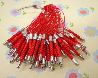 Cell Phone Strap Lanyard--50 pcs 70x3mm red Lariat Lanyard Mobile Cell Phone Strap Chains Connectors With Silver Metal Top