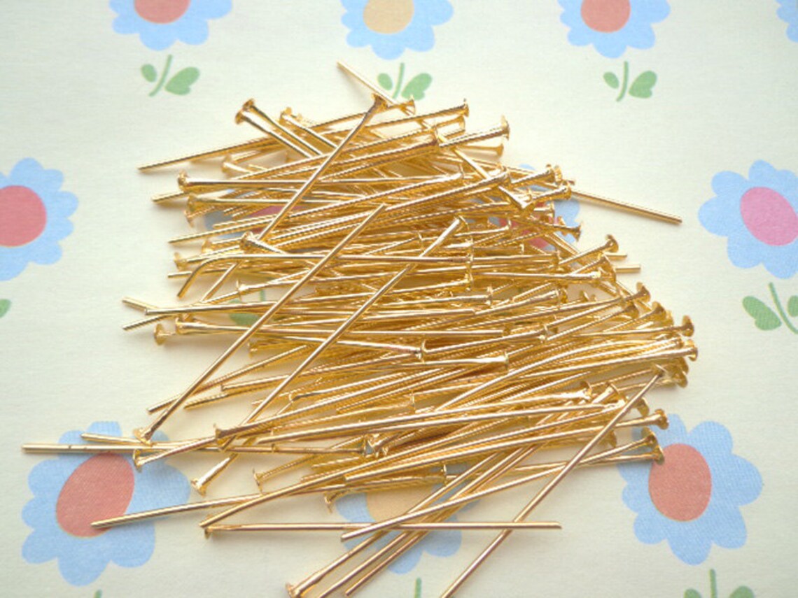 200pcs of Gold Plated Head Pins 35mm Etsy