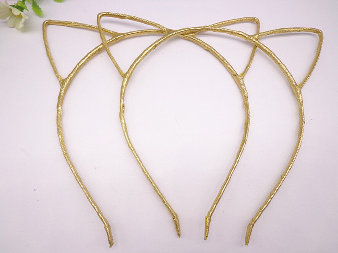 5 Pcs Headbands gold Cloth Covered Cat Head Shape Headband 4mm Wide