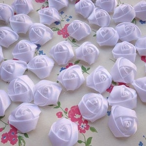 SALE--100 pcs White Elegant Rosette Satin Flowers 25X10mm