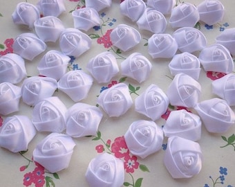 SALE--100 pcs White Elegant Rosette Satin Flowers 25X10mm