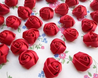 SALE--100 pcs Red  Elegant Rosette Satin Flowers 25X10mm