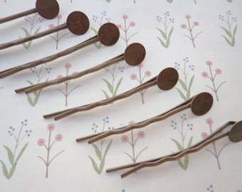 SALE--Bobby Pin--50pcs antique bronze Bobby Pins with 8mm Round Pad (44mm)