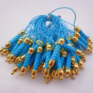 Cell Phone Strap Lanyard--50 pcs 70x5mm Dakr blue Lariat Lanyard Mobile Cell Phone Strap Chains Connectors With Gold  Metal Top